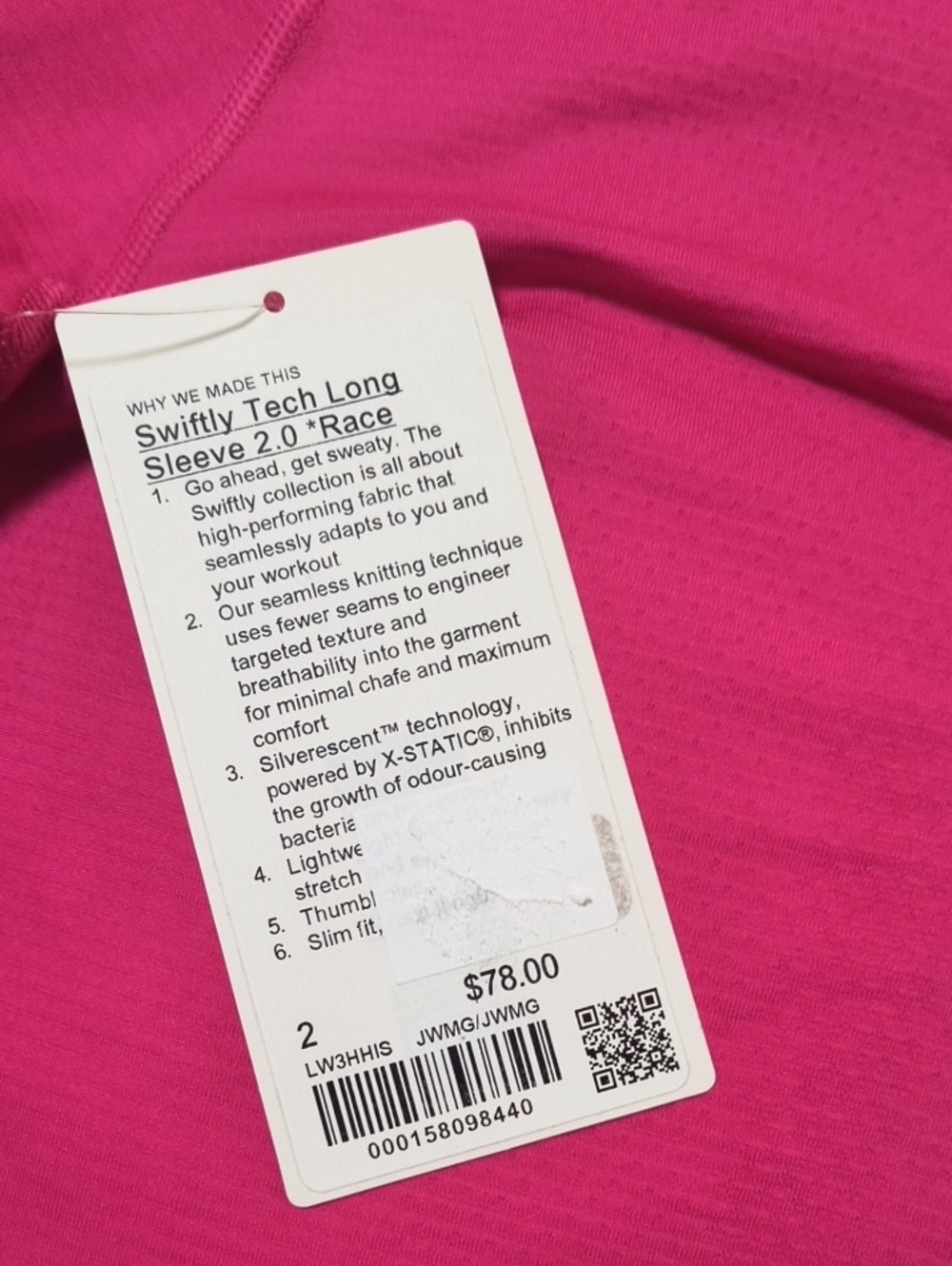 lululemon Swiftly Tech Long-Sleeve 2.0 Race Length Jewelled Magenta Size 2 NWT - Picture 6 of 6